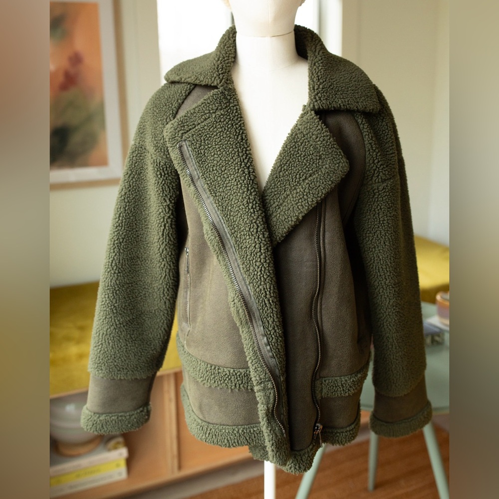 Whistles Women’s Faux Fur Shearling Biker Aviator Jacket